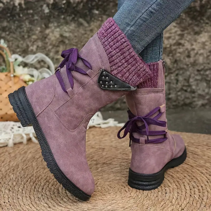 Last Day 50% OFF- Vintage Classic Elegant 's Mid-Calf Boots, Cozy Knit-Cuff Ankle Boots