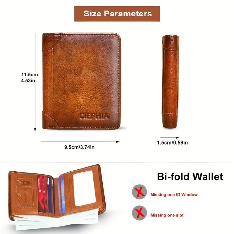Vintage Genuine Leather RFID Blocking Wallet for Men Tri-fold Wallet