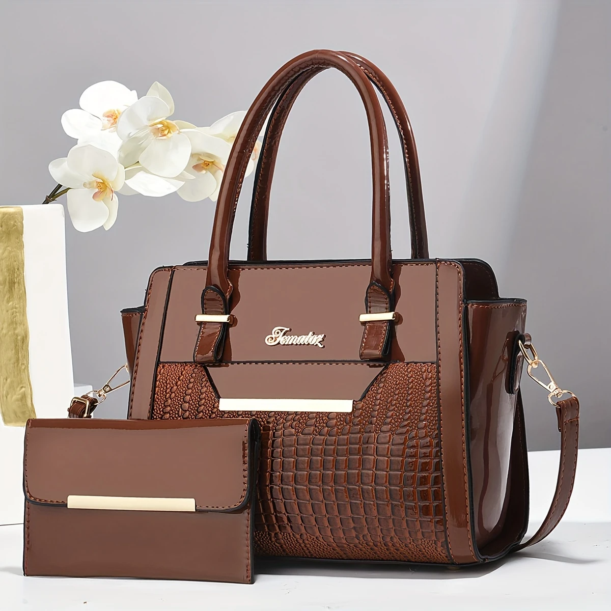 Promoción anticipada para el Día de la Madre: 49 % de descuento ❤️Bolsos tote con estampado de cocodrilo brillante para mujer