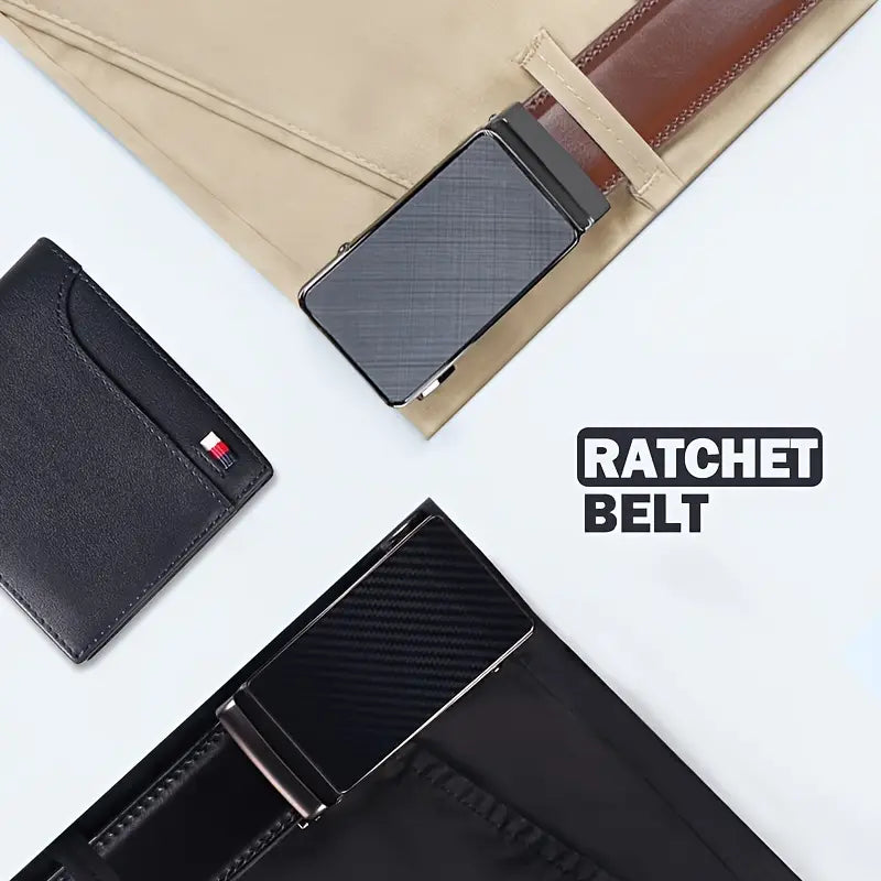 Father's Day Promotion 49% Off💝 Genuine Leather Ratchet Belt for Men - Adjustable Automatic Buckle, Versatile Casual Business Style