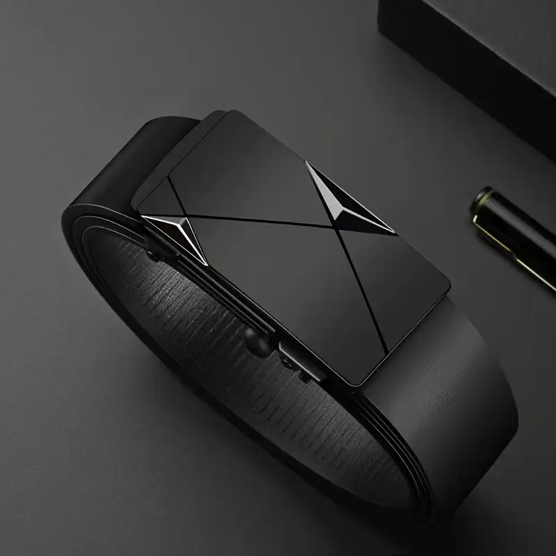 Men's Stylish Black Automatic Self-buckle Cowhide Leather Belt (B003)