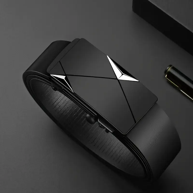 Men's Stylish Black Automatic Self-buckle Cowhide Leather Belt (B003)
