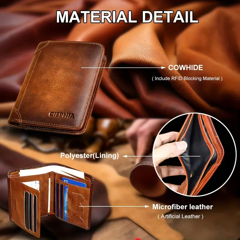 Vintage Genuine Leather RFID Blocking Wallet for Men Tri-fold Wallet