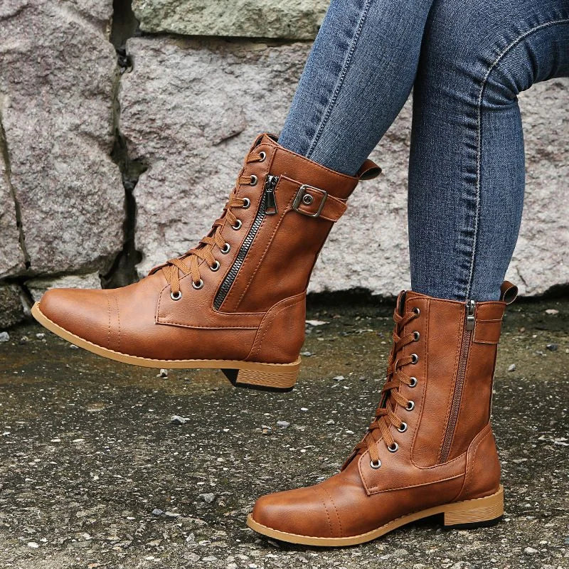 HOT SALE 70% OFF🔥Women's Round Toe Side Zipper Leather Orthopedic Boots