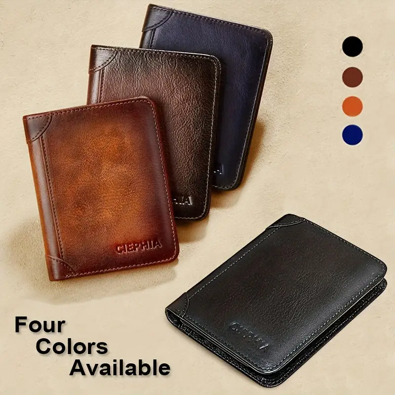Vintage Genuine Leather RFID Blocking Wallet for Men Tri-fold Wallet