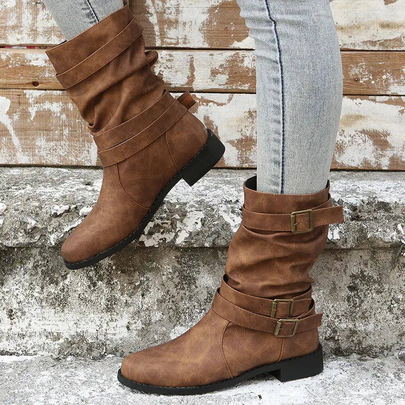 HOT SALE 45% OFF🔥New Fall Winter Women Vintage Round Toe Mid-Calf Boots