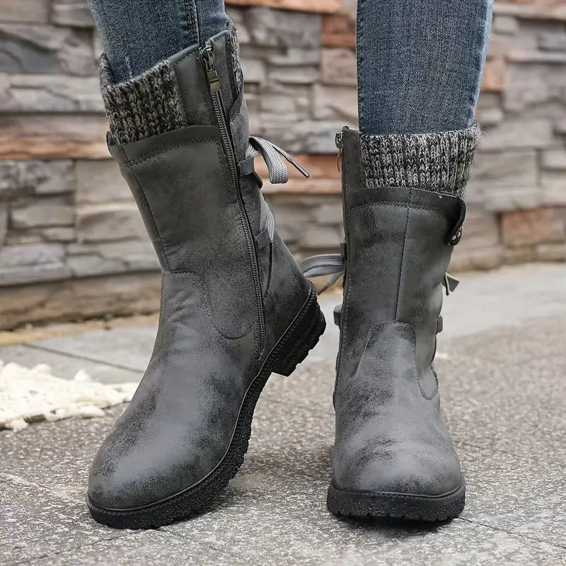 Last Day 50% OFF- Vintage Classic Elegant 's Mid-Calf Boots, Cozy Knit-Cuff Ankle Boots