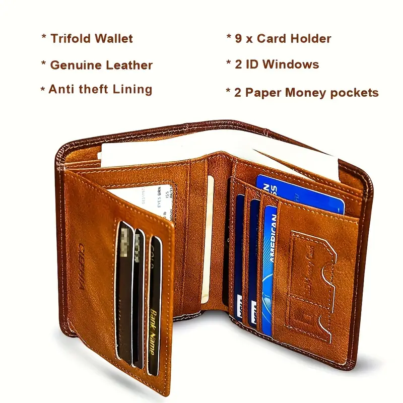 Vintage Genuine Leather RFID Blocking Wallet for Men Tri-fold Wallet