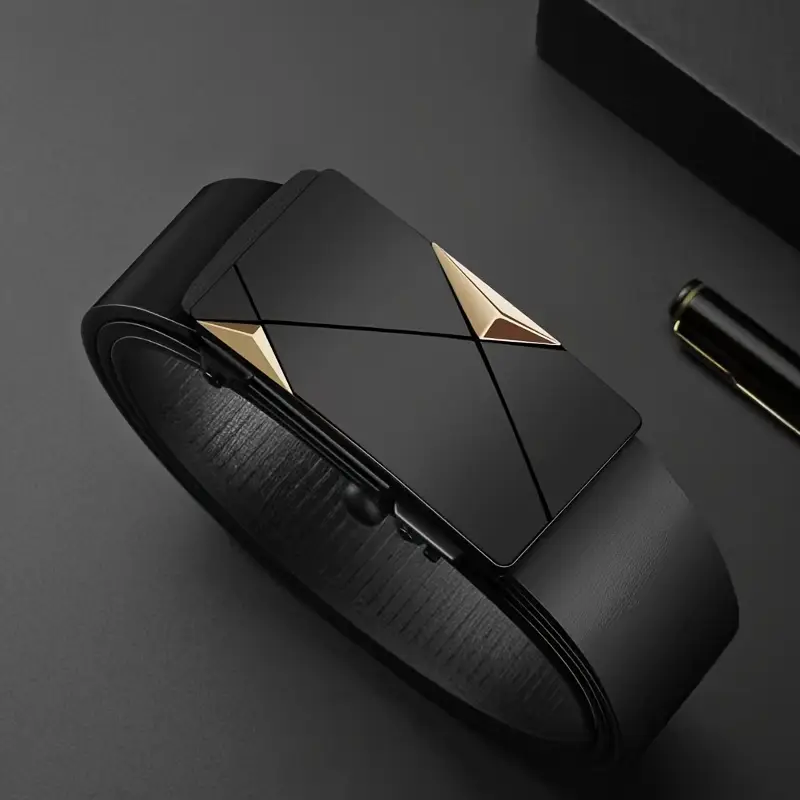 Men's Stylish Black Automatic Self-buckle Cowhide Leather Belt (B003)