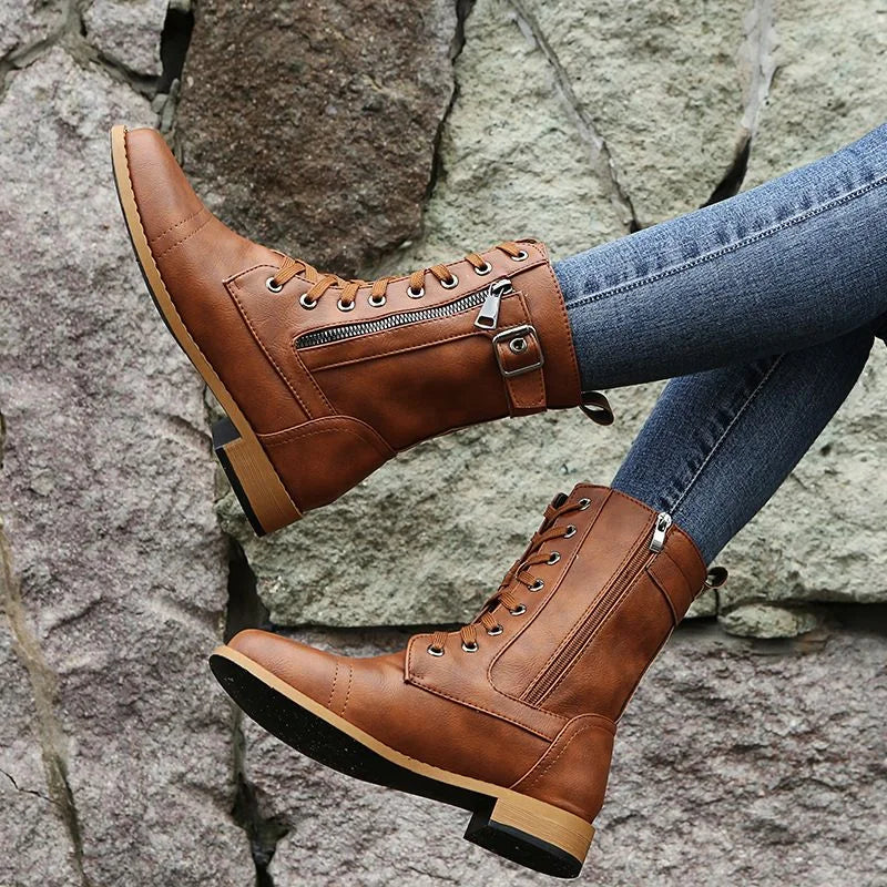 HOT SALE 70% OFF🔥Women's Round Toe Side Zipper Leather Orthopedic Boots