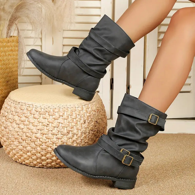 HOT SALE 45% OFF🔥New Fall Winter Women Vintage Round Toe Mid-Calf Boots