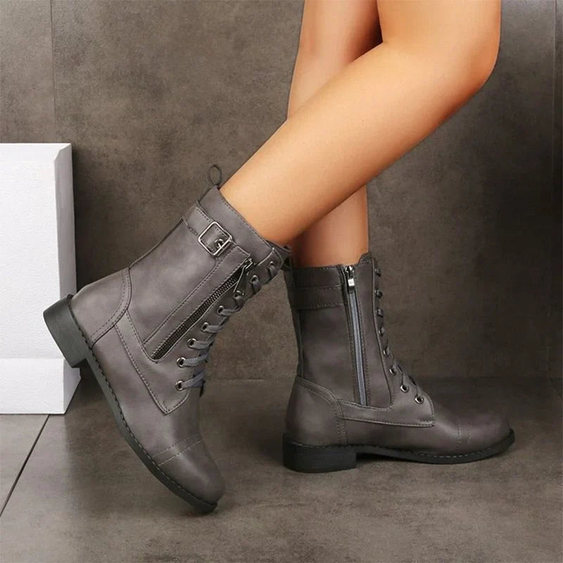 HOT SALE 70% OFF🔥Women's Round Toe Side Zipper Leather Orthopedic Boots