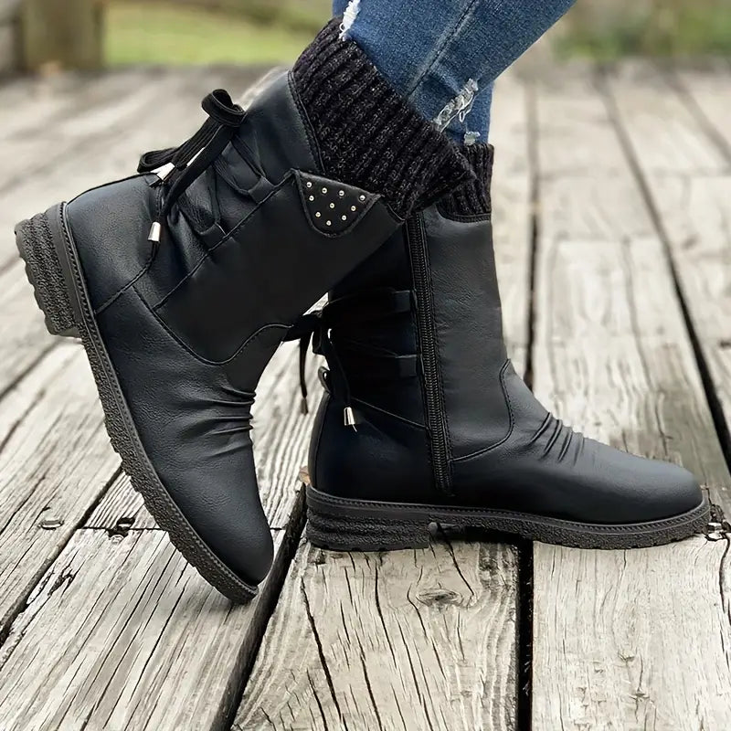 Last Day 50% OFF- Vintage Classic Elegant 's Mid-Calf Boots, Cozy Knit-Cuff Ankle Boots