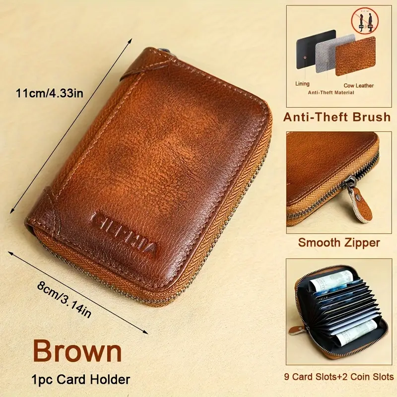 Vintage Genuine Leather RFID Blocking Wallet for Men Tri-fold Wallet