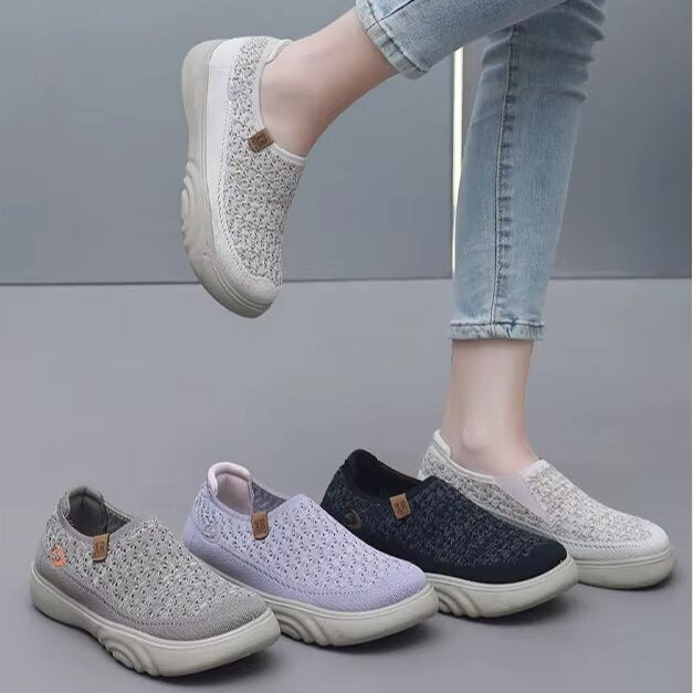 Zapatillas de senderismo transpirables y antideslizantes para mujer: mocasines de suela gruesa y suave