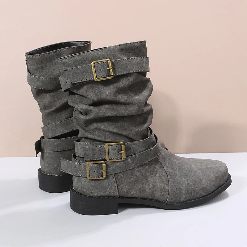 HOT SALE 45% OFF🔥New Fall Winter Women Vintage Round Toe Mid-Calf Boots