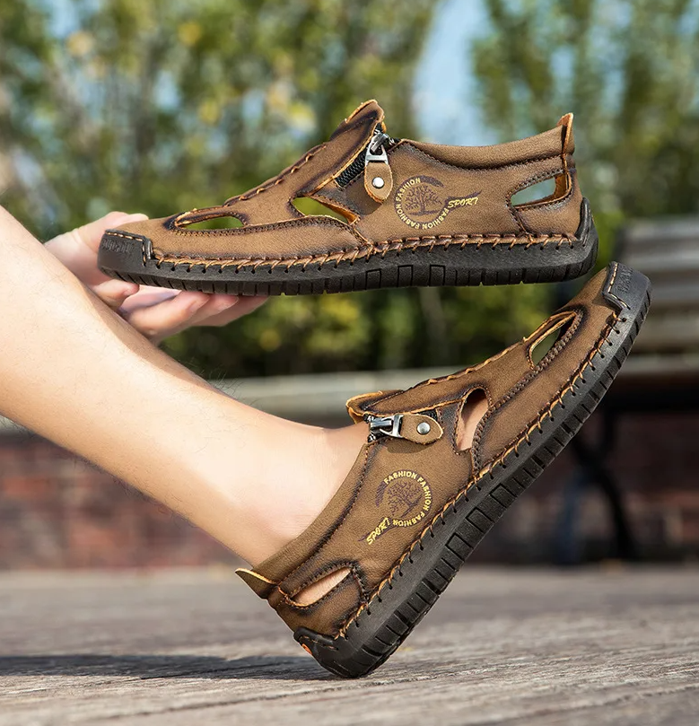 Last day 50% Off❤️ Men’s Orthopedic Leather Slip-on, Summer Sandals for Comfort Walking