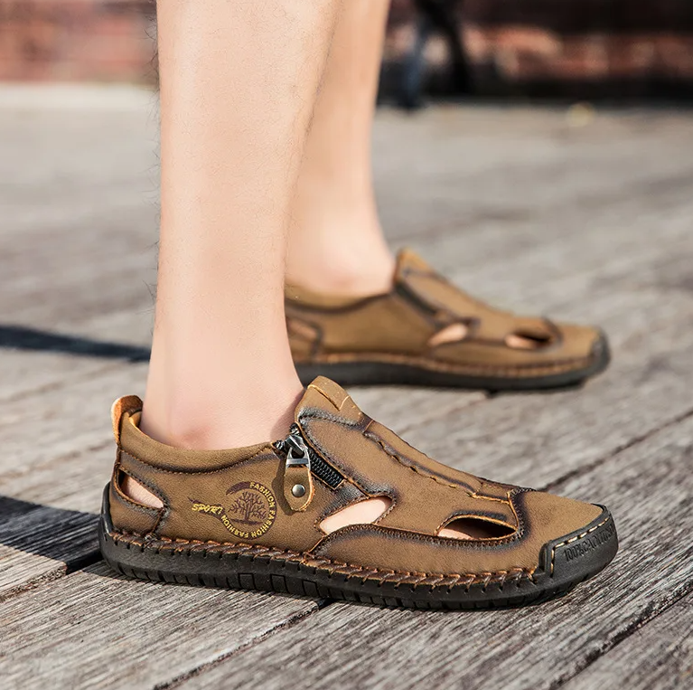 Last day 50% Off❤️ Men’s Orthopedic Leather Slip-on, Summer Sandals for Comfort Walking