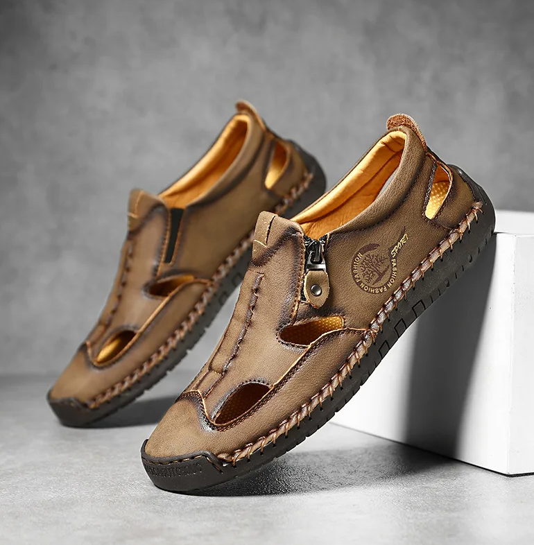 Last day 50% Off❤️ Men’s Orthopedic Leather Slip-on, Summer Sandals for Comfort Walking