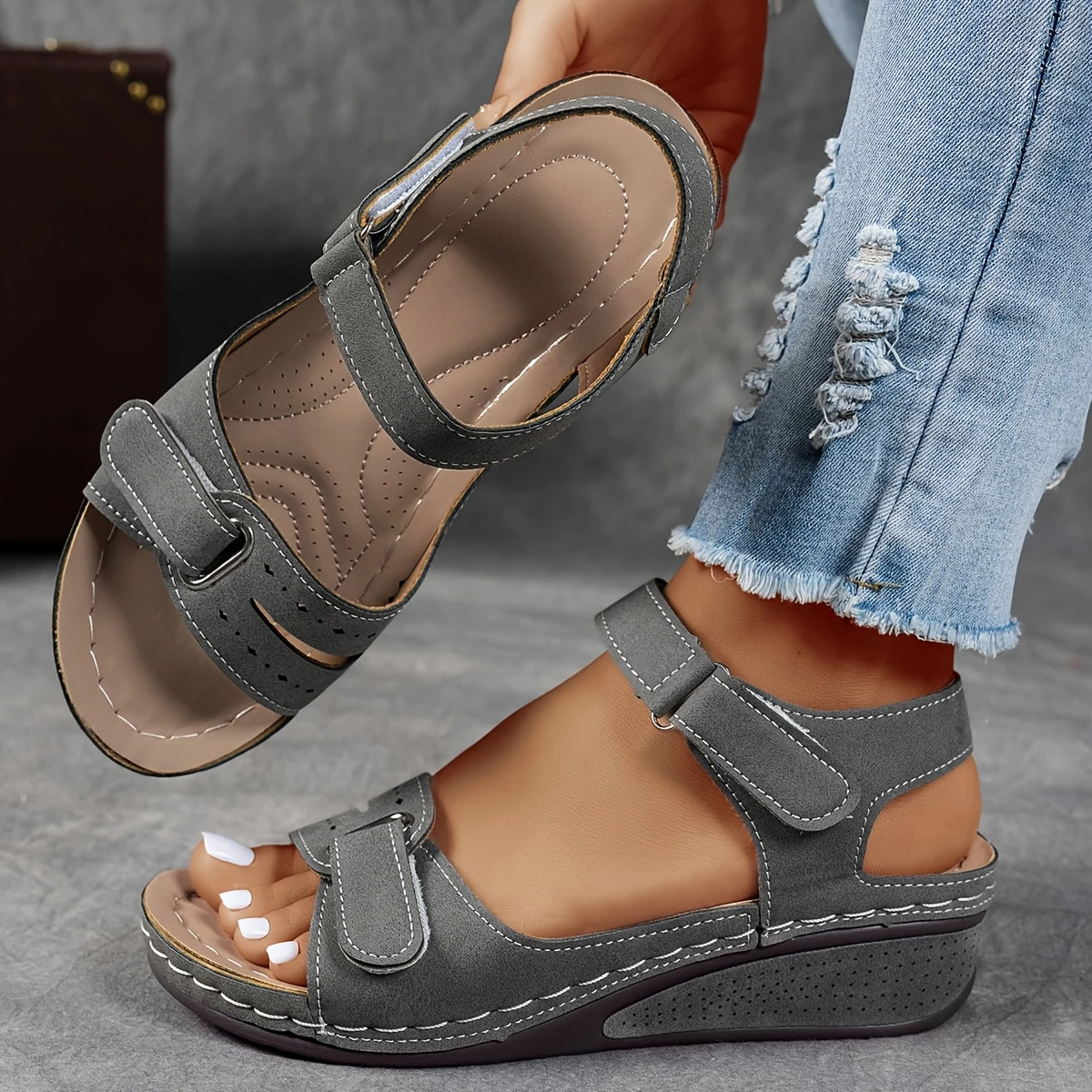 Last day Promotion 49%❤️ Women's Wedge Platform Sandals with Adjustable Strap