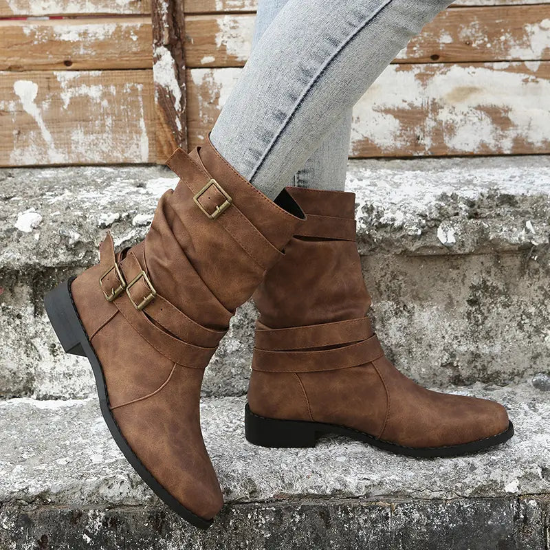 HOT SALE 45% OFF🔥New Fall Winter Women Vintage Round Toe Mid-Calf Boots
