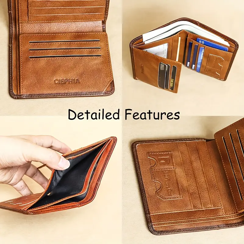 Vintage Genuine Leather RFID Blocking Wallet for Men Tri-fold Wallet
