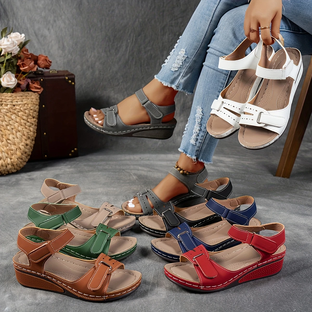 Last day Promotion 49%❤️ Women's Wedge Platform Sandals with Adjustable Strap