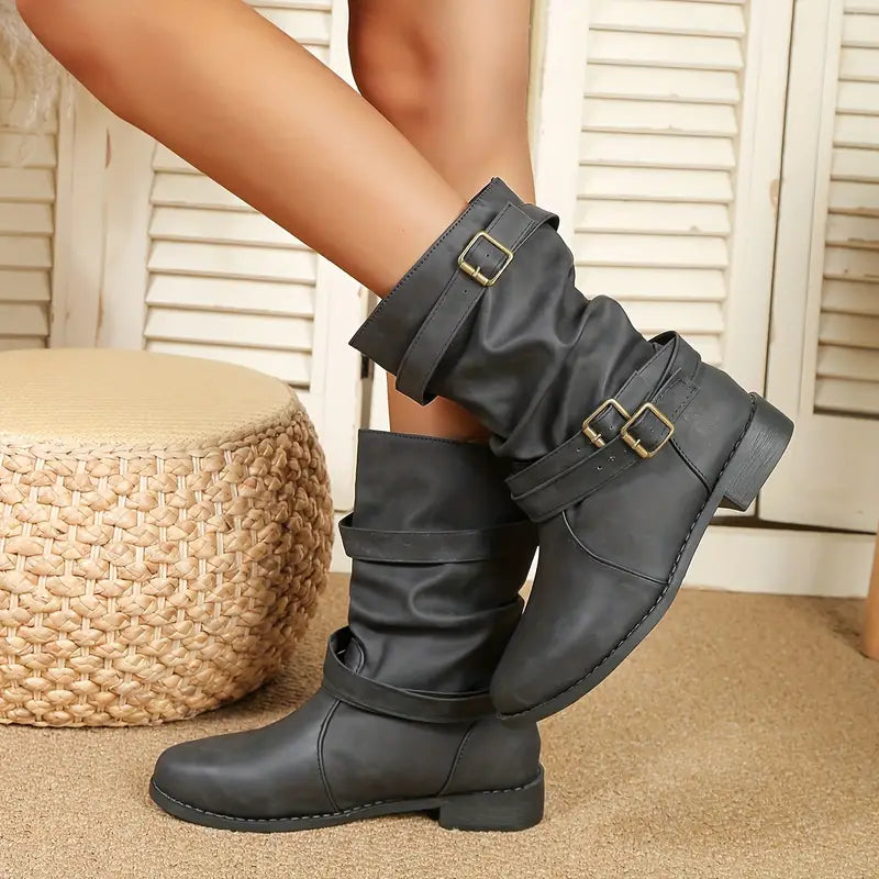 HOT SALE 45% OFF🔥New Fall Winter Women Vintage Round Toe Mid-Calf Boots