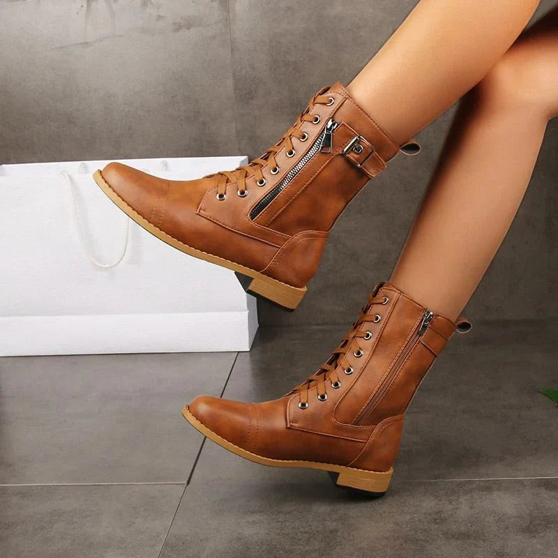 HOT SALE 70% OFF🔥Women's Round Toe Side Zipper Leather Orthopedic Boots