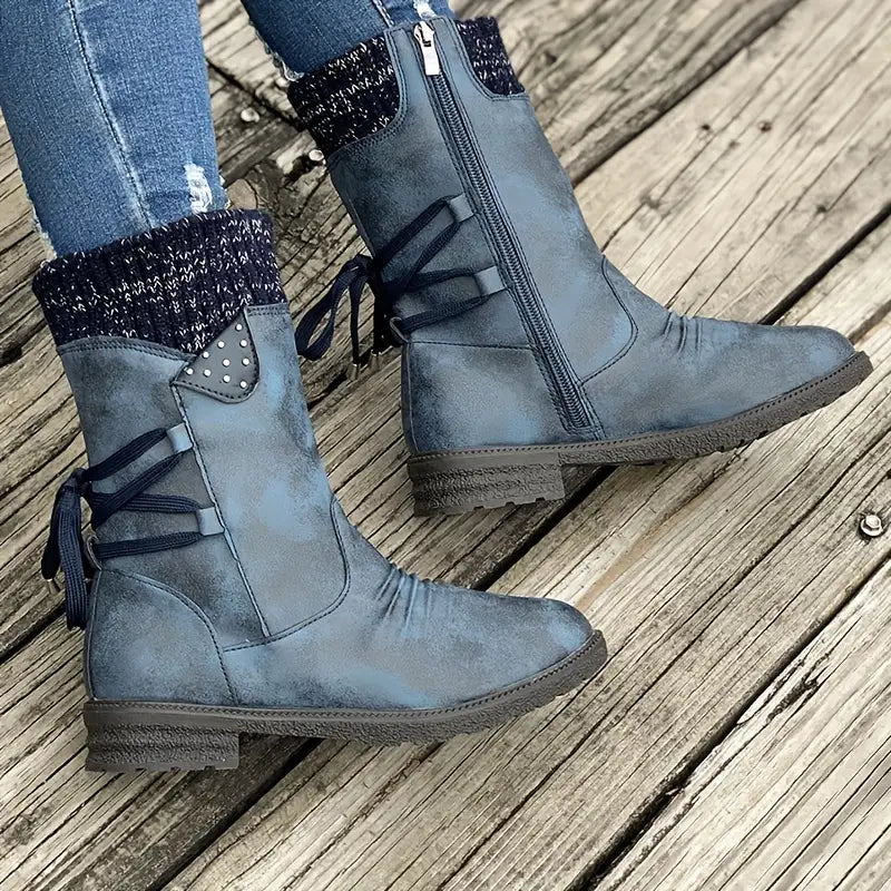 Last Day 50% OFF- Vintage Classic Elegant 's Mid-Calf Boots, Cozy Knit-Cuff Ankle Boots
