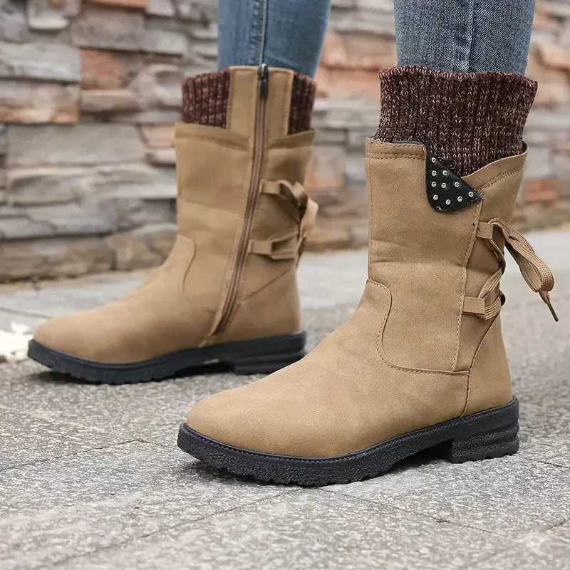 Last Day 50% OFF- Vintage Classic Elegant 's Mid-Calf Boots, Cozy Knit-Cuff Ankle Boots