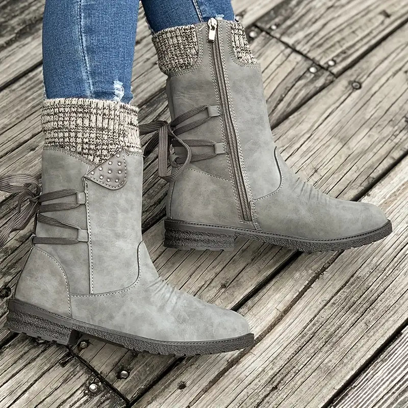 Last Day 50% OFF- Vintage Classic Elegant 's Mid-Calf Boots, Cozy Knit-Cuff Ankle Boots