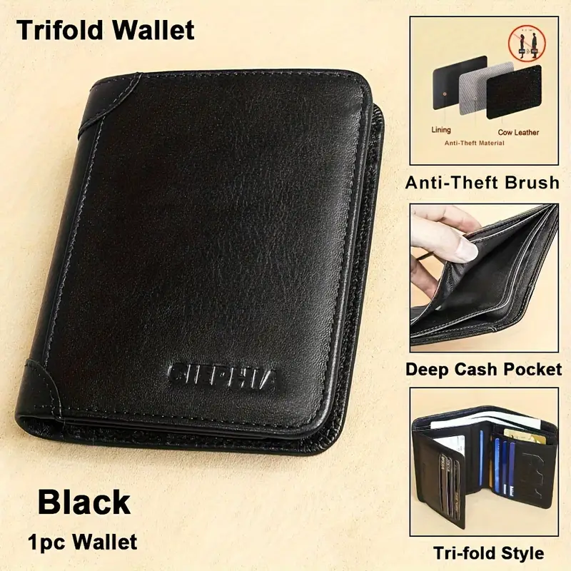 Vintage Genuine Leather RFID Blocking Wallet for Men Tri-fold Wallet