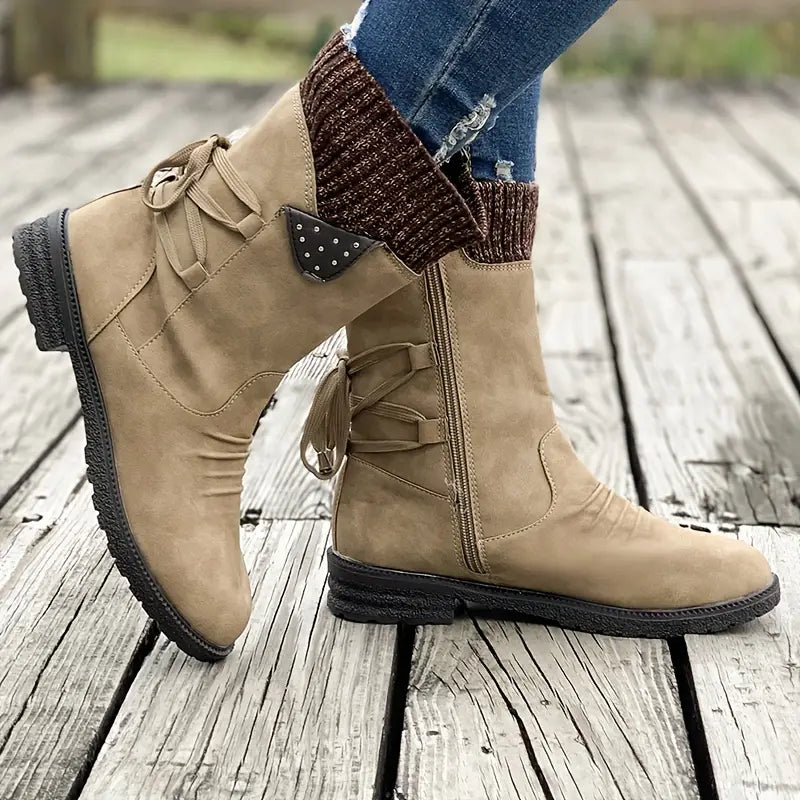 Last Day 50% OFF- Vintage Classic Elegant 's Mid-Calf Boots, Cozy Knit-Cuff Ankle Boots