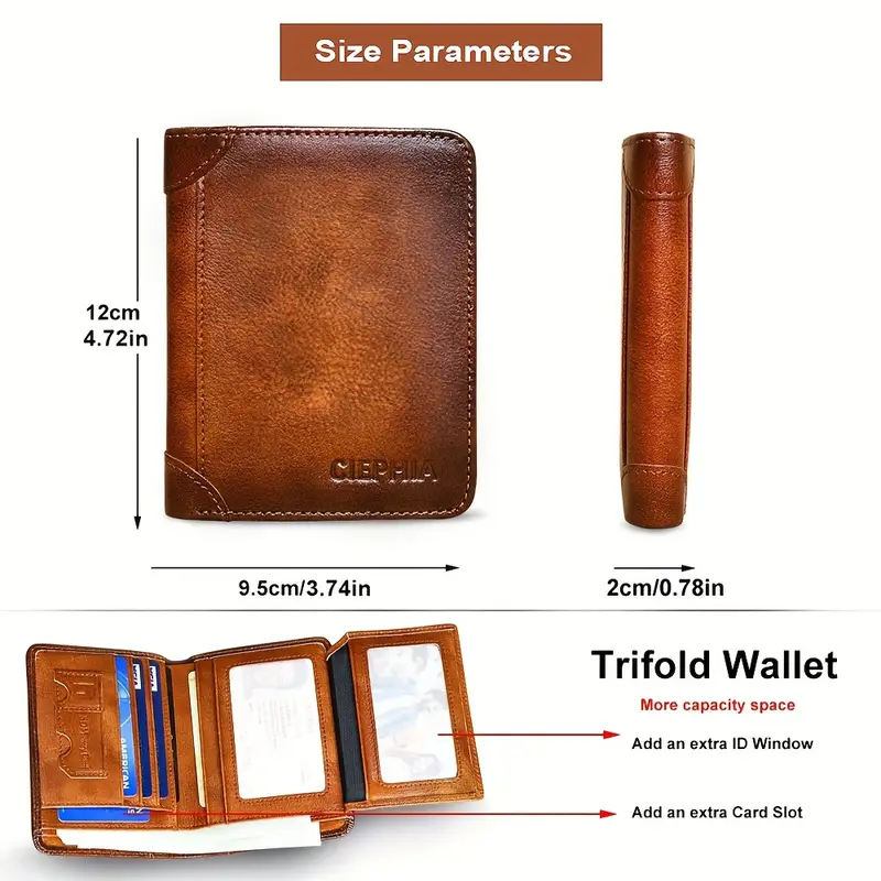 Vintage Genuine Leather RFID Blocking Wallet for Men Tri-fold Wallet