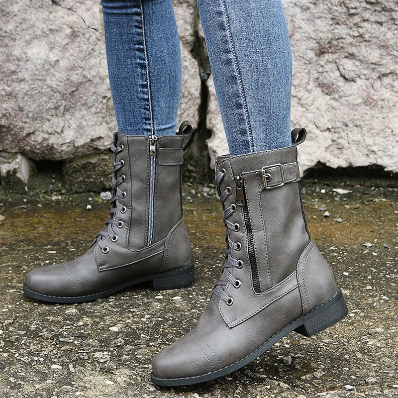HOT SALE 70% OFF🔥Women's Round Toe Side Zipper Leather Orthopedic Boots